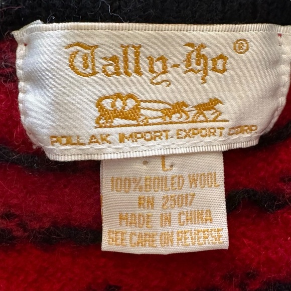 Vintage 100% Boiled Wool Folk Art Knit Cardigan Sweater Women’s Size Large red - Picture 5 of 8